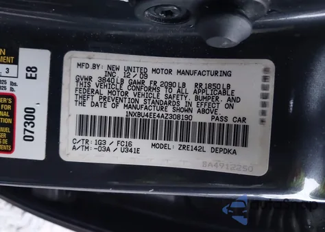 2010 Toyota Corolla Le z USA, uszkodzony, nr VIN 1NXBU4EE4AZ308190